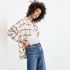 Madewell Flannel Bromley Shirt Northland Plaid Cream Grey Smalll